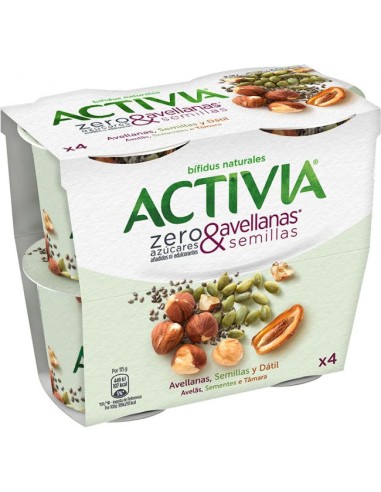 ACTIVIA ZERO AZUCARES AÑADIDOS FRESA, FRANBUESA Y DATIL X4