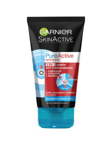 GARNIER PURE ACTIVE GEL LIMPIADOR CARBON 3 EN 1 