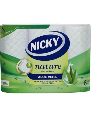 HIGIENICO NICKY ALOE VERA 6 ROLLOS.