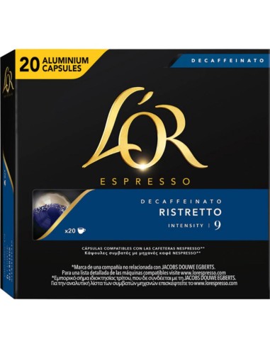 CAFE L`OR CAPSULAS RISTRETO DESCAF. 20 U