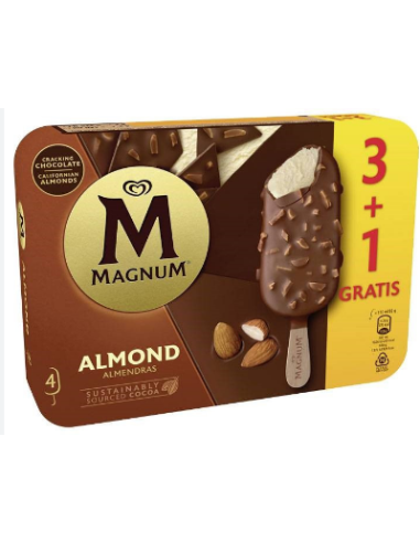 HELADO MAGNUM ALMENDRA 3+1 UNIDADES 